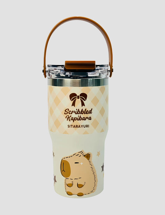 600 ml Scribbled Capybara Stainless Steel Vacuum Tumbler | BPA-Free , Travel friendly , Leak Resistant With Straw