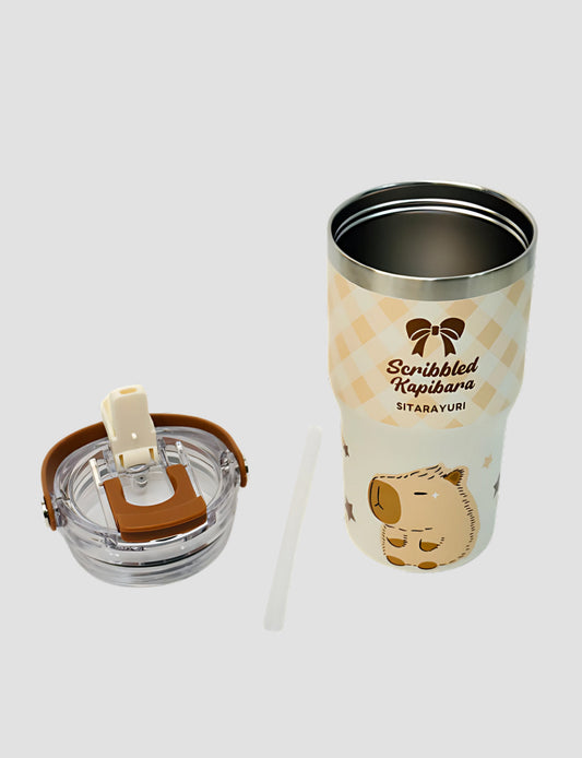 600 ml Scribbled Capybara Stainless Steel Vacuum Tumbler | BPA-Free , Travel friendly , Leak Resistant With Straw